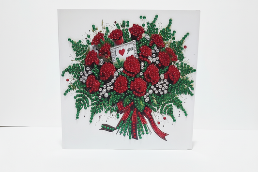 Bouquet of Deep Red Roses with Note Diamond Art Card