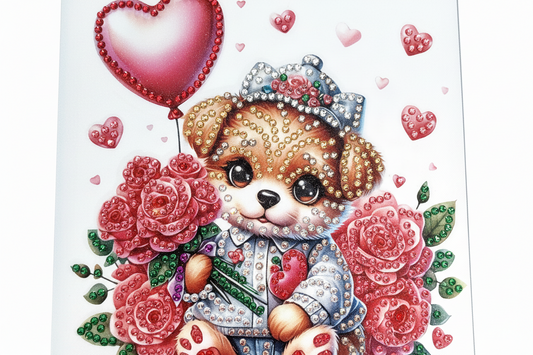 Cute Hatted Dog with Roses Diamond Art card