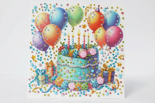 Happy Birthday Blue Cake Handmade Completed 5D Luxury Sparkle Diamond Art Card