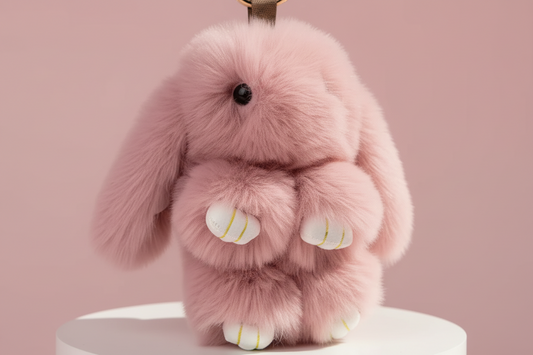 Mini Dusty Pink Fluffy Bunny Rabbit Key Ring & Bag Charm