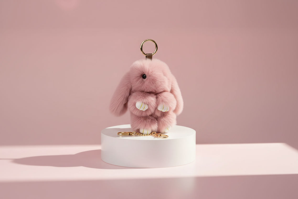 Mini Dusty Pink Fluffy Bunny Rabbit Key Ring & Bag Charm