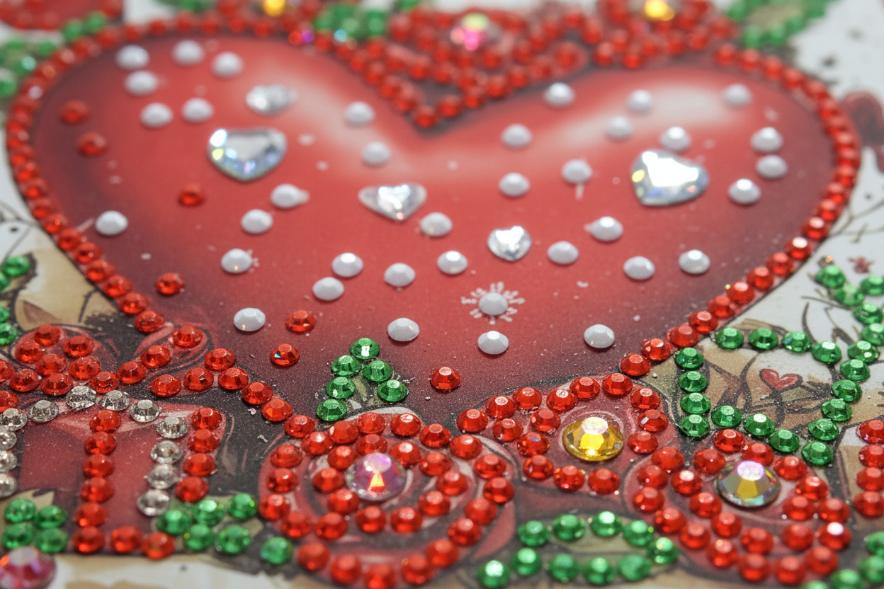 Big Red Heart with Red Roses around it Diamond Art Card