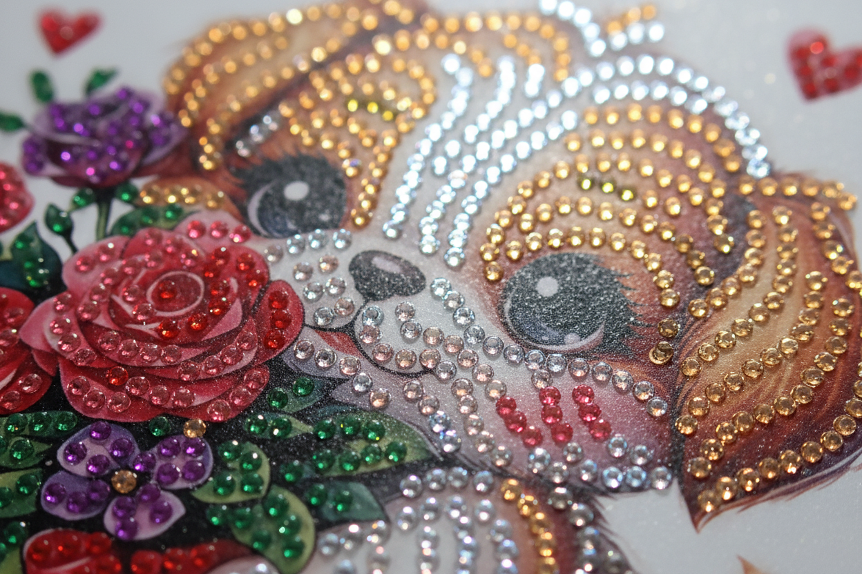Gold Hair Puppy with Flowers Diamond Art Card