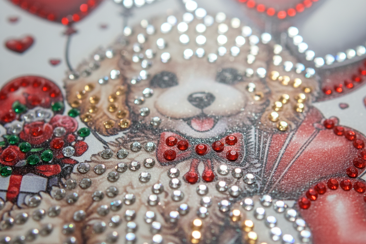 Long Earred Puppy with Heart Shaped Balloons Diamond Art card