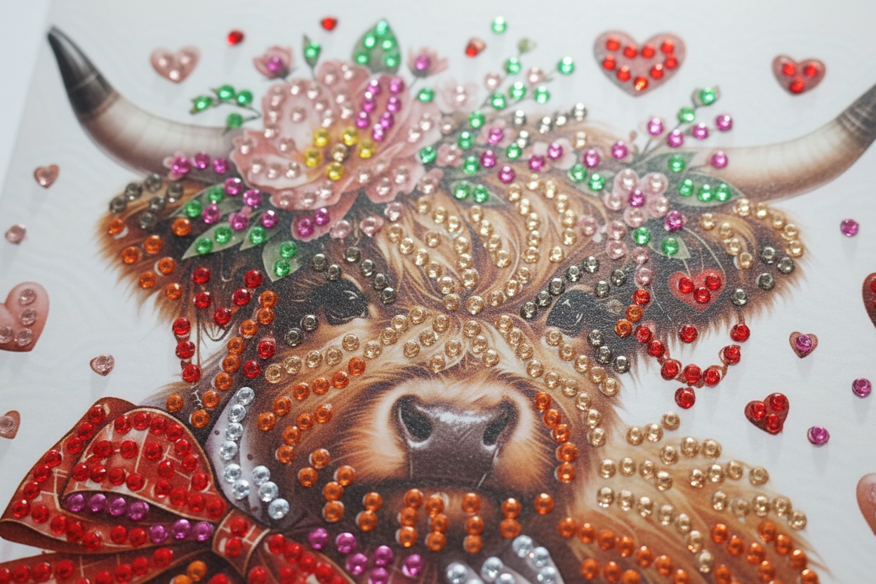 Highland Cow with Red Bow Diamond Art Card