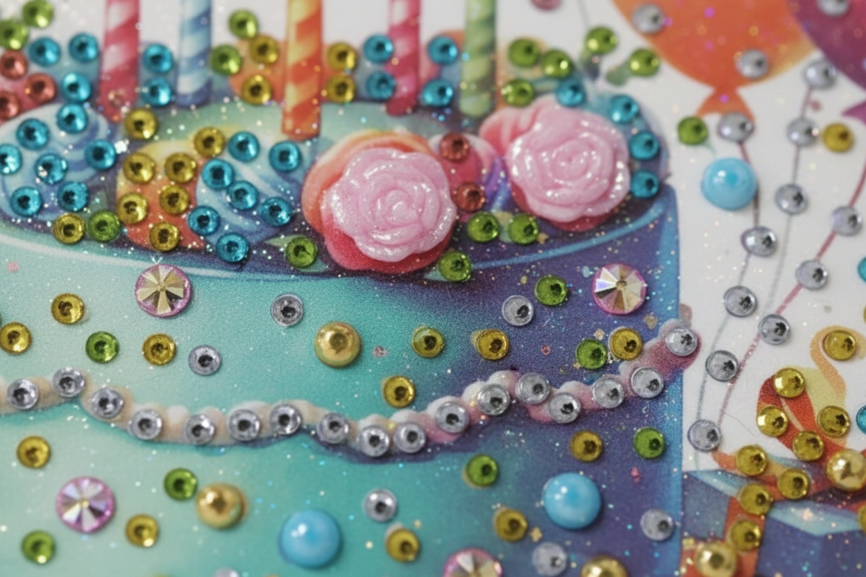 Happy Birthday Blue Cake Handmade Completed 5D Luxury Sparkle Diamond Art Card