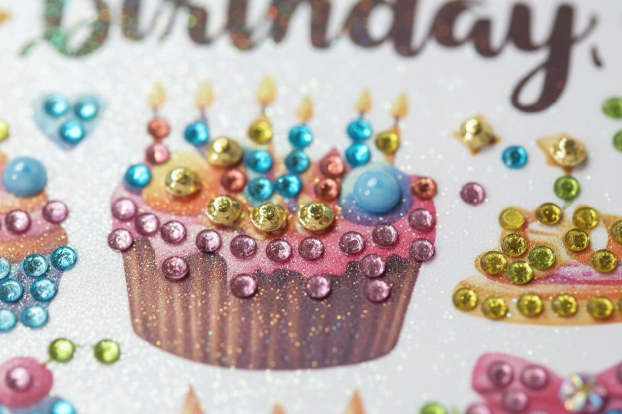 Happy Birthday Full Cakes Handmade Completed 5D Luxury Sparkle Diamond Art Card