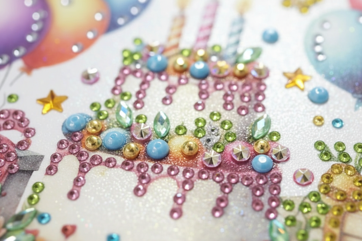 Happy Birthday 2 Tier Cake Handmade Completed 5D Luxury Sparkle Diamond Art Card