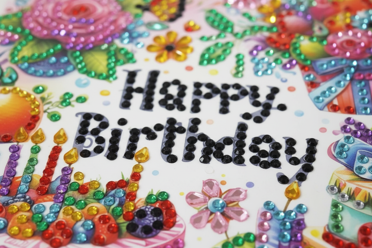 Happy Birthday, Mix Cake Handmade Diamond Art Card Birthday
