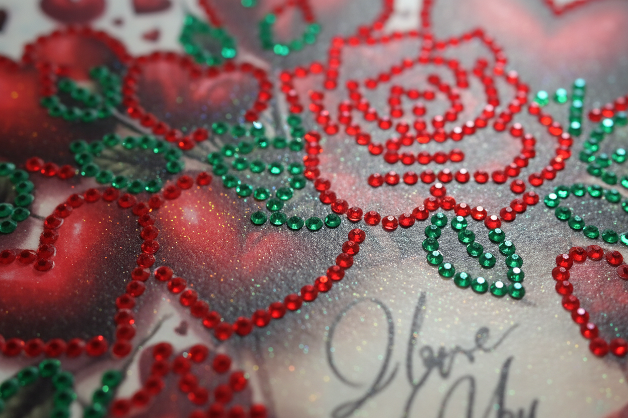 Hearts and Rose with "I love you" note Diamond Art Card