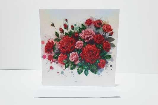 Bright Red Roses in a Heart Shape Diamond Art Card