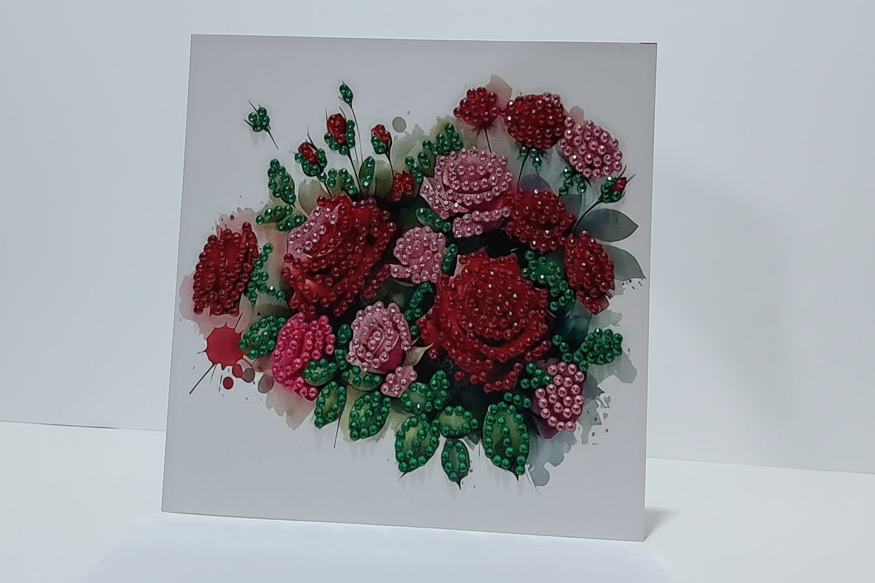 Dark Red Roses in a Heart Shape Diamond Art Card