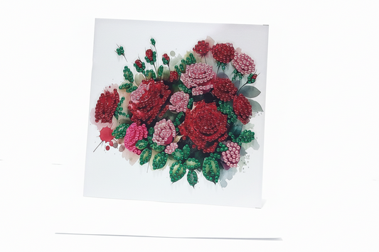 Dark Red Roses in a Heart Shape Diamond Art Card