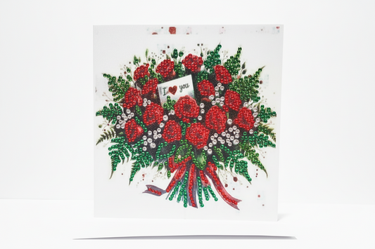 Bright Red Bunch of Roses Diamond Art Card