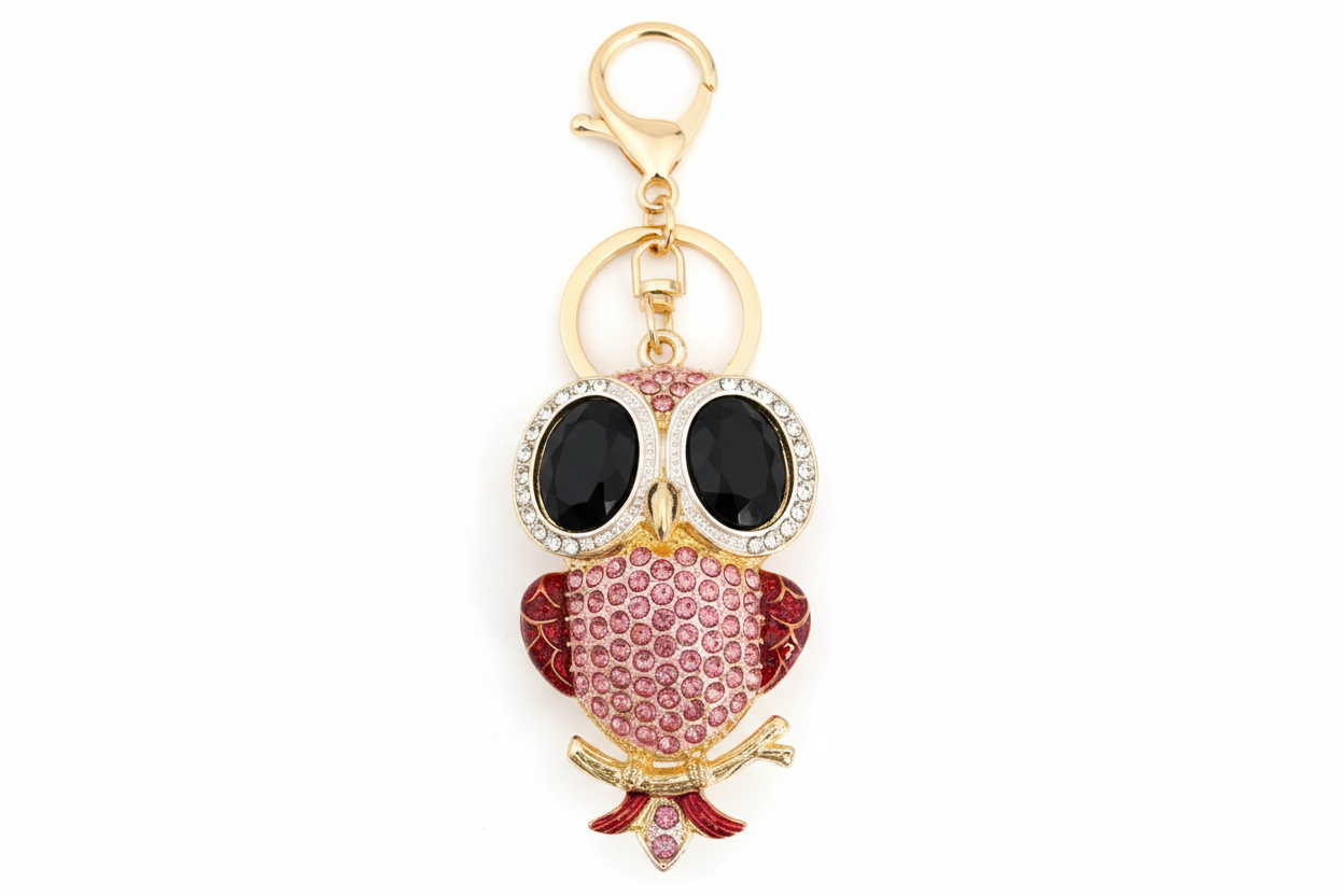 Big Eye Owl Rhinestone Diamante Bag Charm Handbag Keychain Bling Gift Ladies