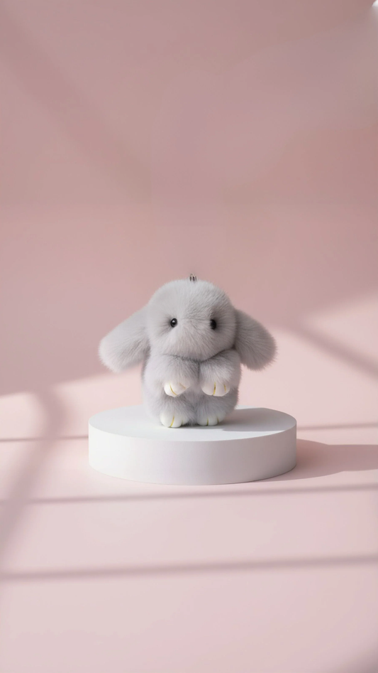 Mini Grey Fluffy Bunny Rabbit Key Ring & Bag Charm