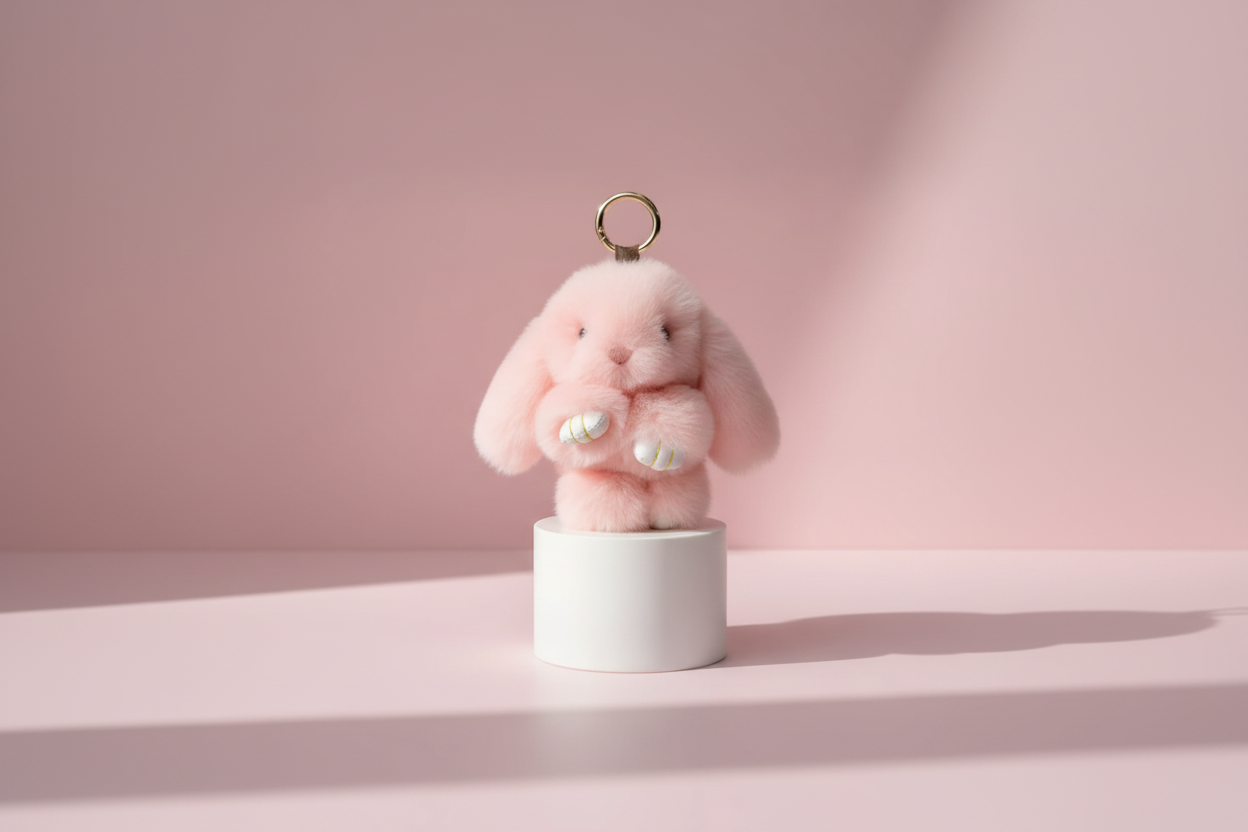 Mini Light Pink Fluffy Bunny Rabbit Key Ring & Bag Charm