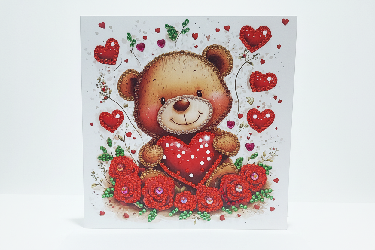 Teddy bear holding a heart Diamond Art Card