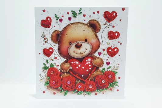 Teddy bear holding a heart Diamond Art Card