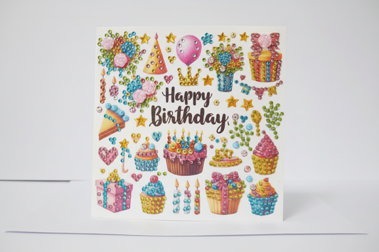 Happy Birthday Full Cakes Handmade Completed 5D Luxury Sparkle Diamond Art Card