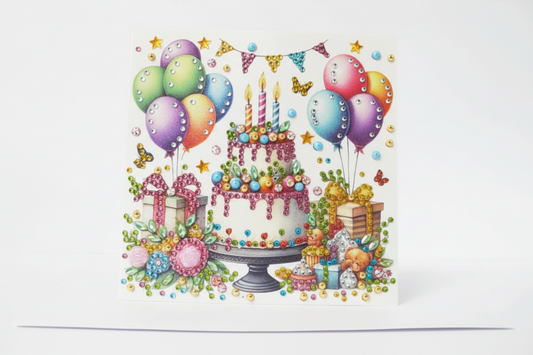 Happy Birthday 2 Tier Cake Handmade Completed 5D Luxury Sparkle Diamond Art Card