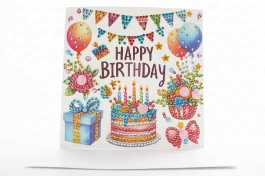 Happy Birthday Banner Cake Handmade Completed 5D Luxury Sparkle Diamond Art Card