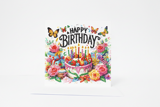 Happy Birthday Fruit Cake Handmade Completed Luxury 5D Sparkle Diamond Art Card