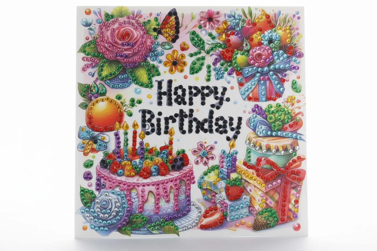 Happy Birthday, Mix Cake Handmade Diamond Art Card Birthday