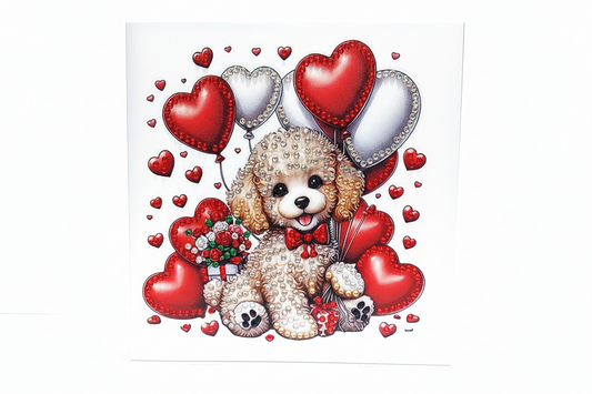 Long Earred Puppy with Heart Shaped Balloons Diamond Art card