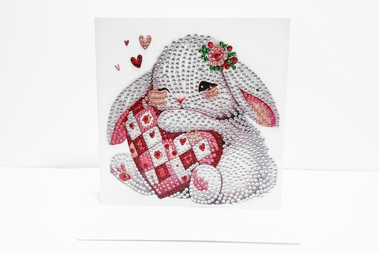 Bunny with a Patched Heart Diamond Art Card