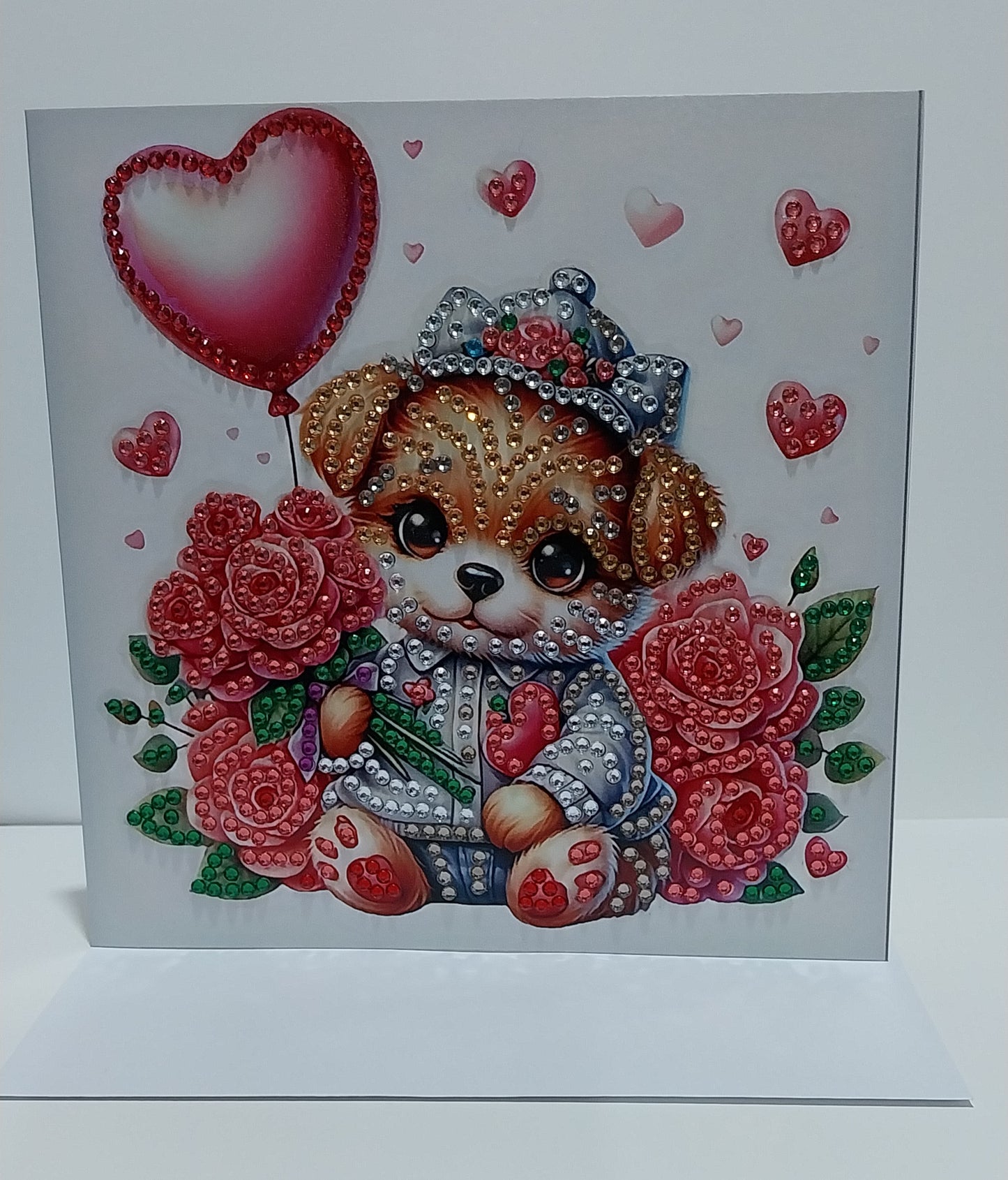 Cute Hatted Dog with Roses Diamond Art card