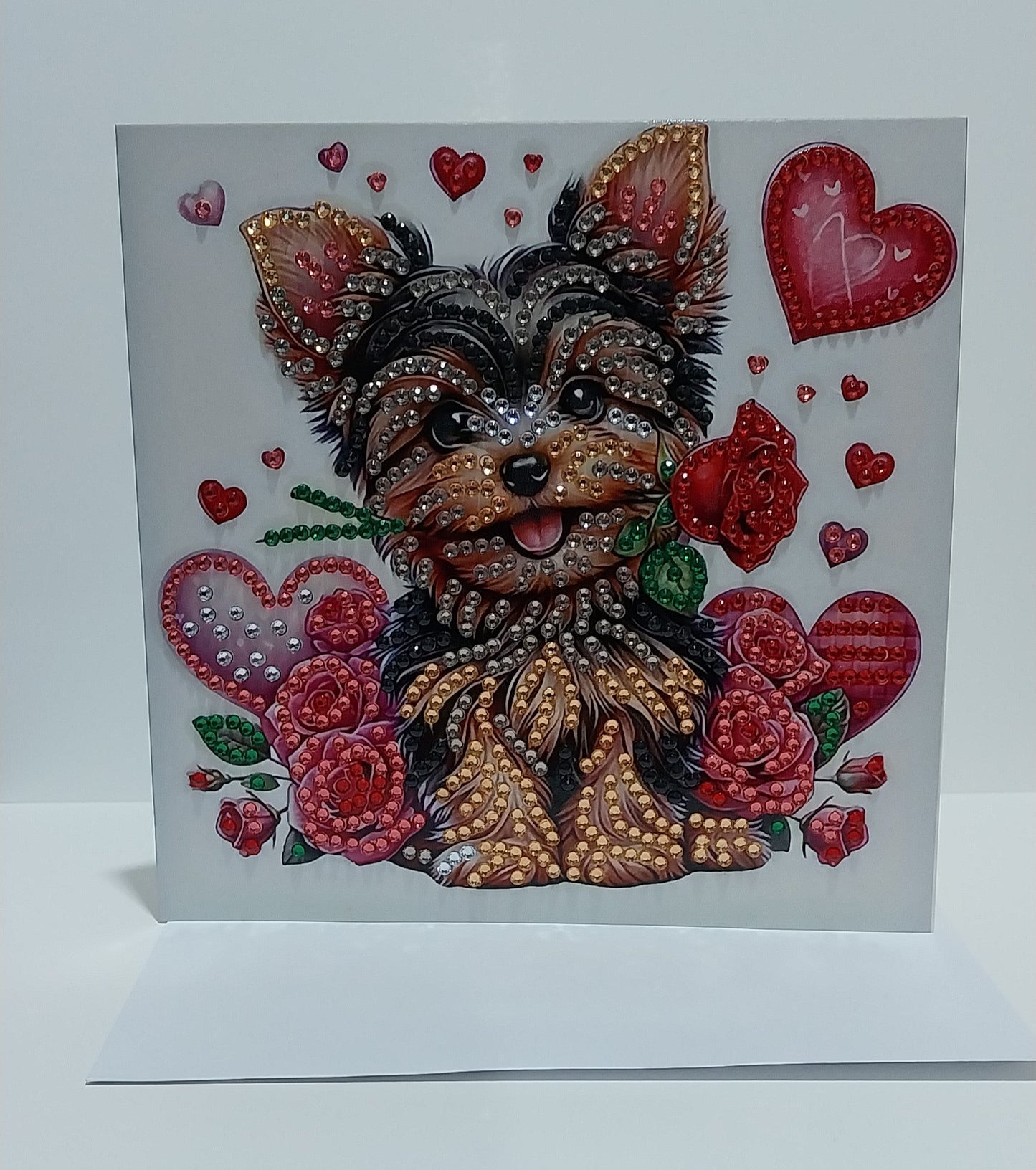 Puppy with a Rose in its Mouth Diamond Art Card