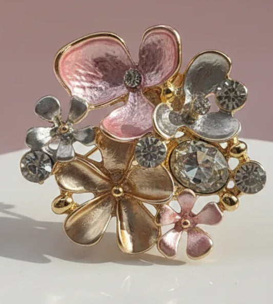 MAGNETIC BROOCH PINK & BEIGE RHINESTONES