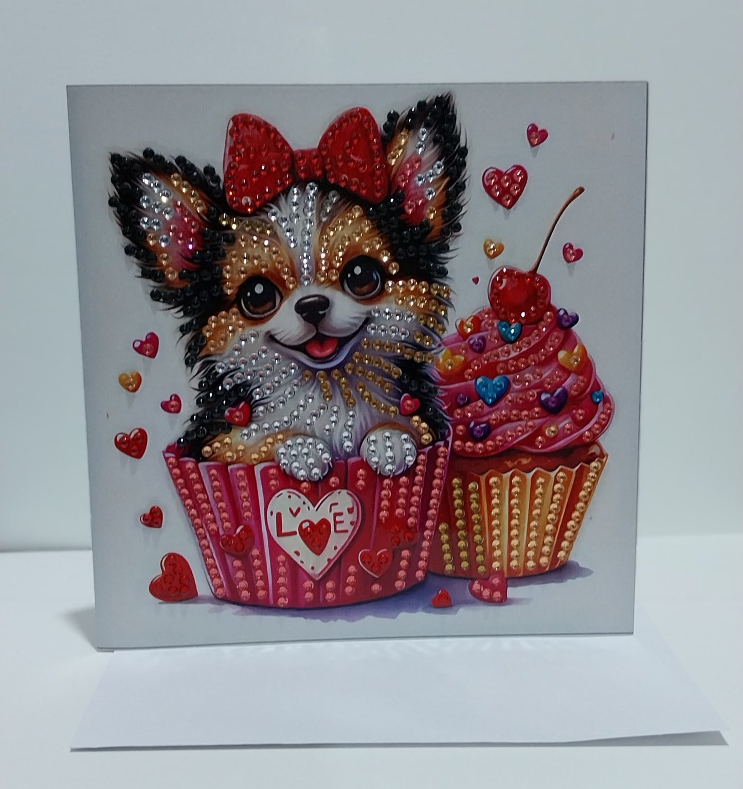 Small Dog with a Cupcake Diamond Art card