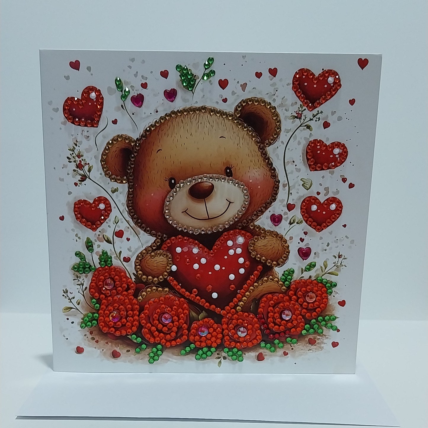 Teddy bear holding a heart Diamond Art Card