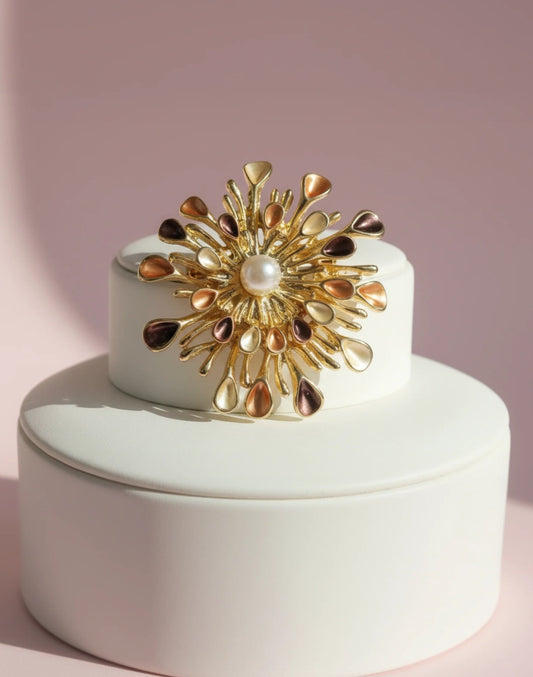 MAGNETIC BROOCH BROWNS & BEIGE RHINESTONES