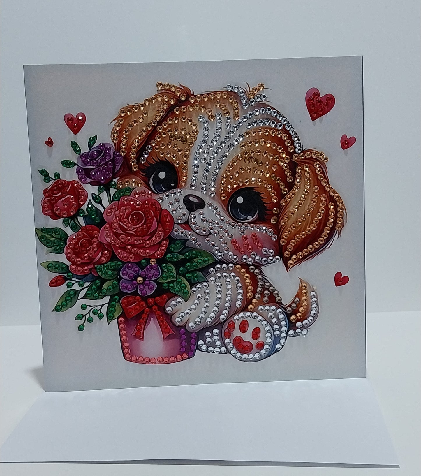 Gold Hair Puppy with Flowers Diamond Art Card