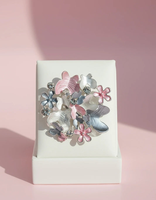 MAGNETIC BROOCH GREY & PINK RHINESTONES