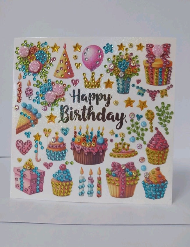 Happy Birthday Full Cakes Handmade Completed 5D Luxury Sparkle Diamond Art Card