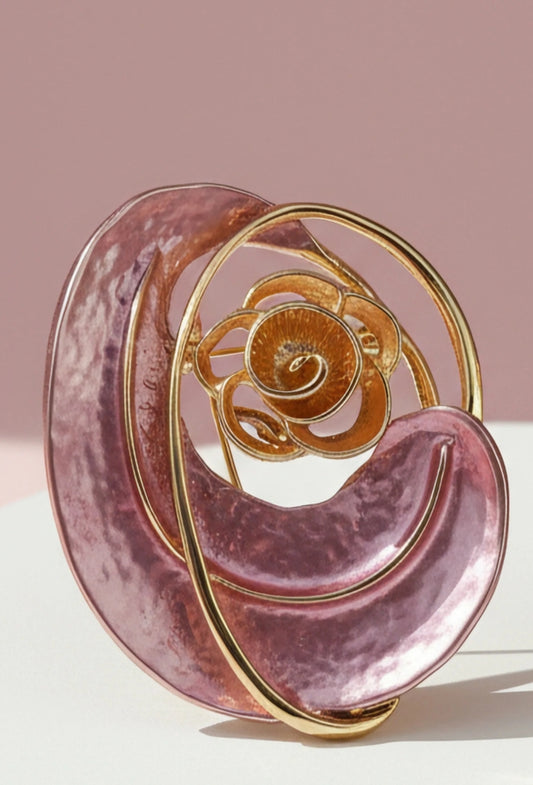 MAGNETIC BROOCH PINK & GOLD RHINESTONES