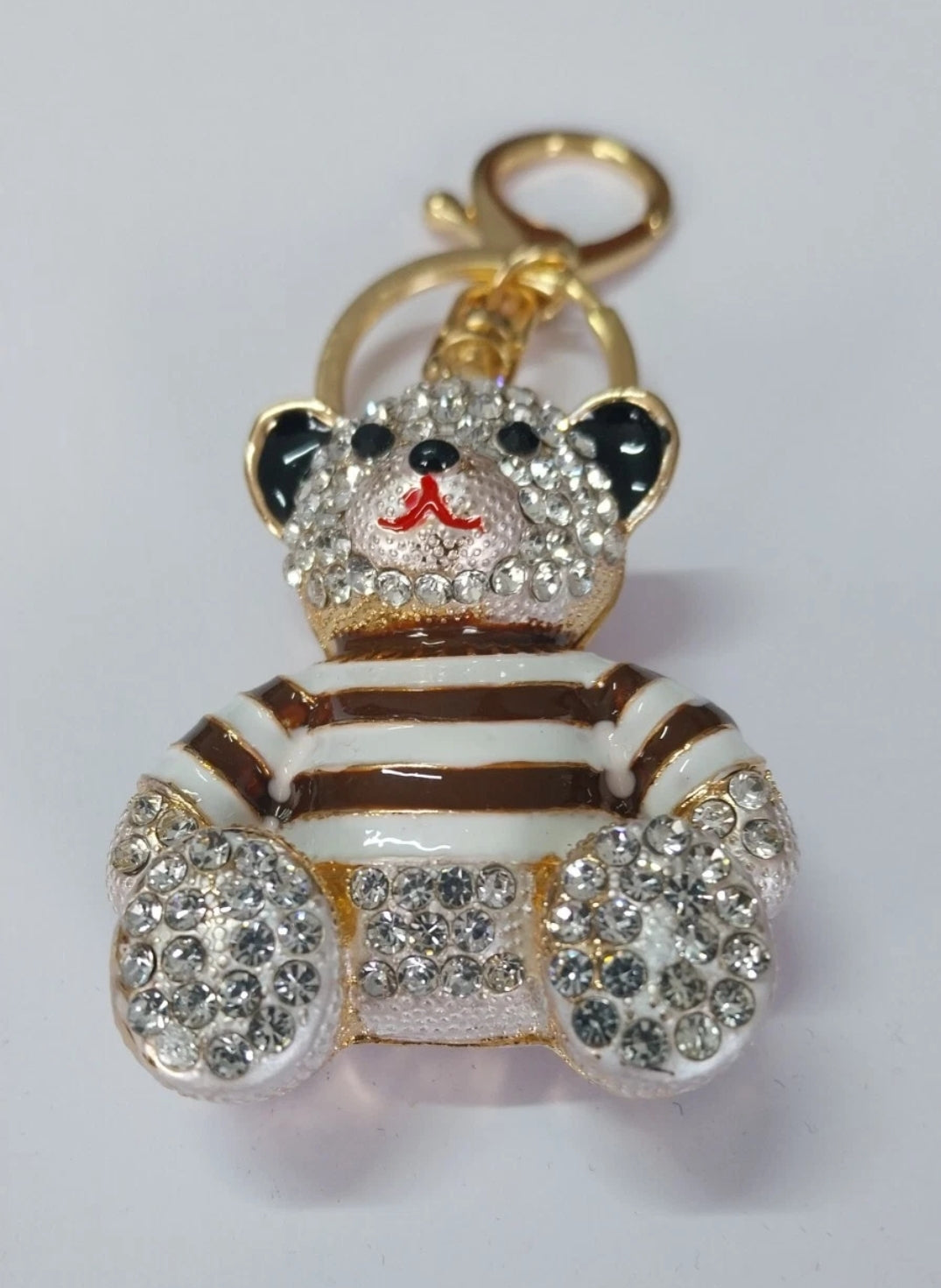 Rhineston Diamante Brown White Teddybear Bag Charms Ladies Handbag Keyring  Gift