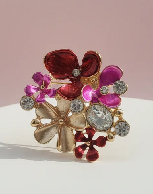 MAGNETIC BROOCH RED & PINK RHINESTONES