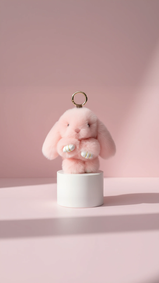 Mini Light Pink Fluffy Bunny Rabbit Key Ring & Bag Charm
