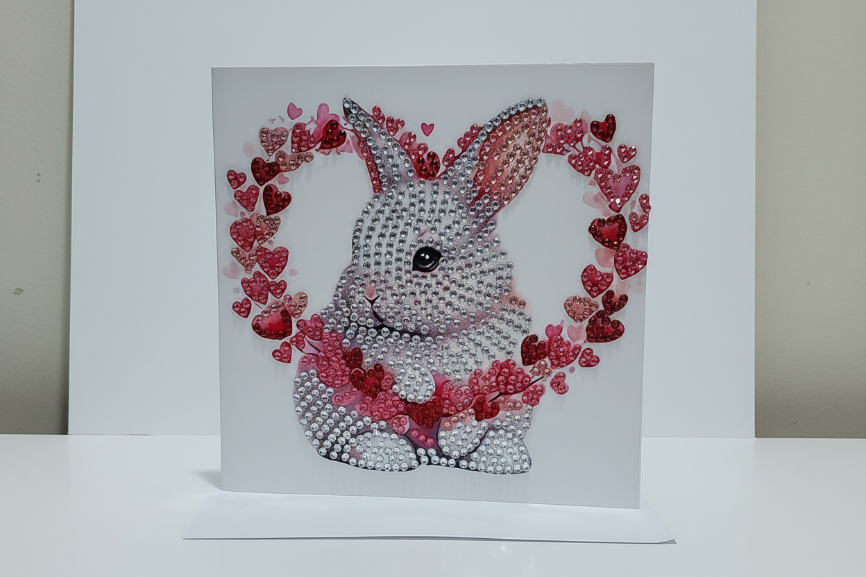 Bunny within a Heart of mini Hearts Diamond Art Card