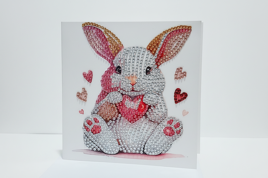 Bunny holding a small red heart Diamond art card