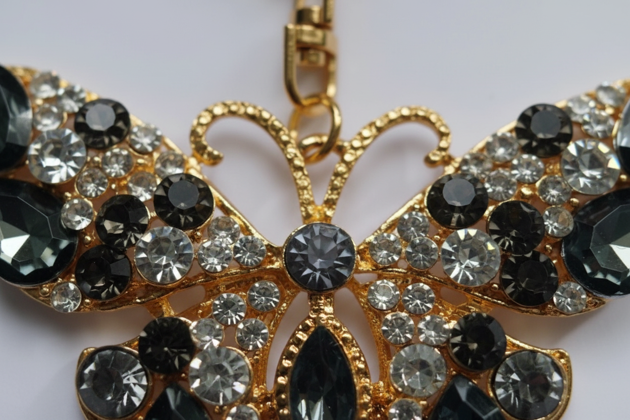 Black Butterfly Rhinestone Diamante Bag Charm Handbag Keychain Bling Gift Ladies