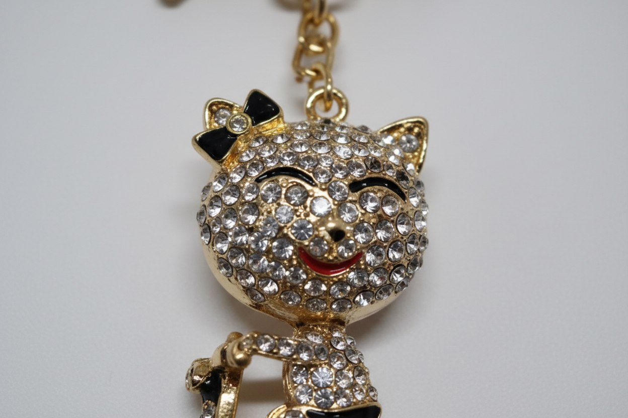 Crystal Diamante Cat On The Bike Bagcharm Ladies bag Keyring Christmas Gift