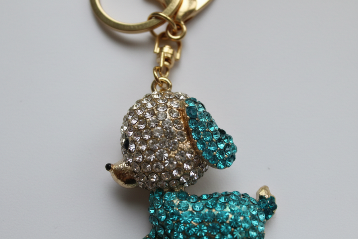 Blue Ear Dog Rhinestone Diamante Bag Charm Handbag Keychain Bling Gift Ladies