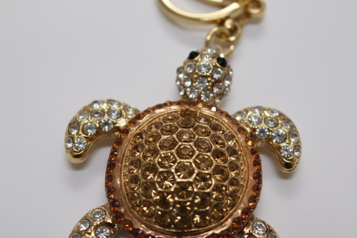 Brown Turtle Rhinestone Diamante Bag Charm Handbag Keychain Bling Gift Ladies