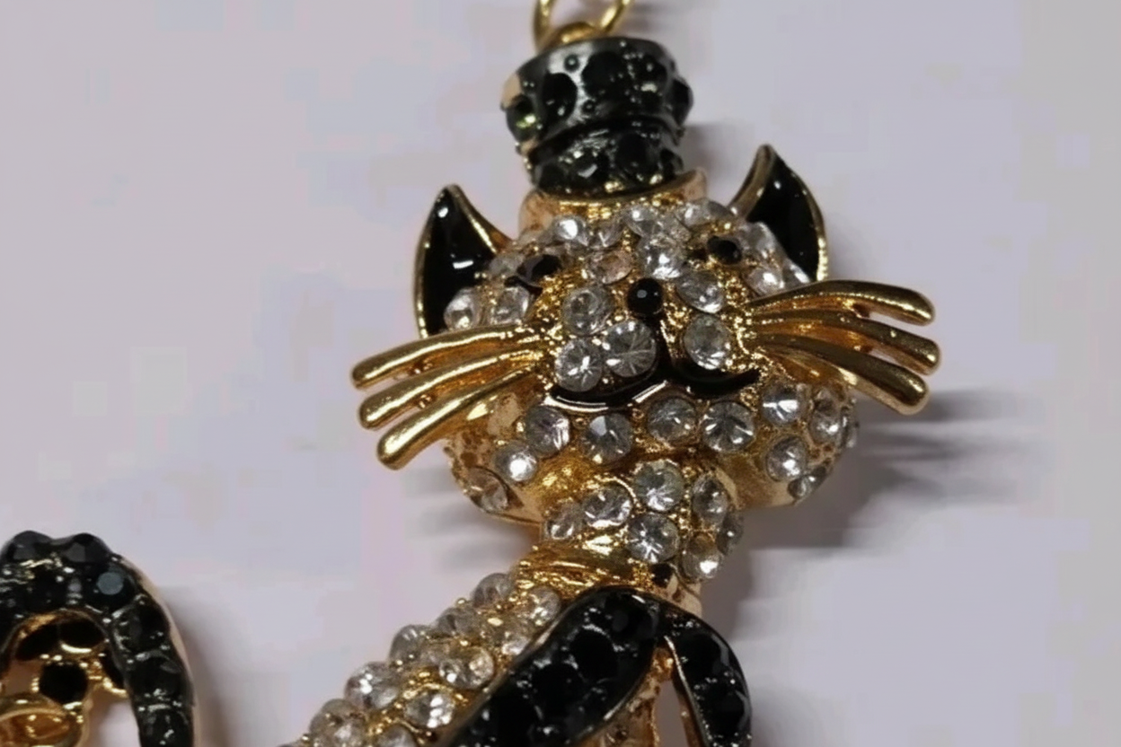 Cat With a Hat Rhinestone Diamante Bag Charm Handbag Keychain Bling Gift Ladies